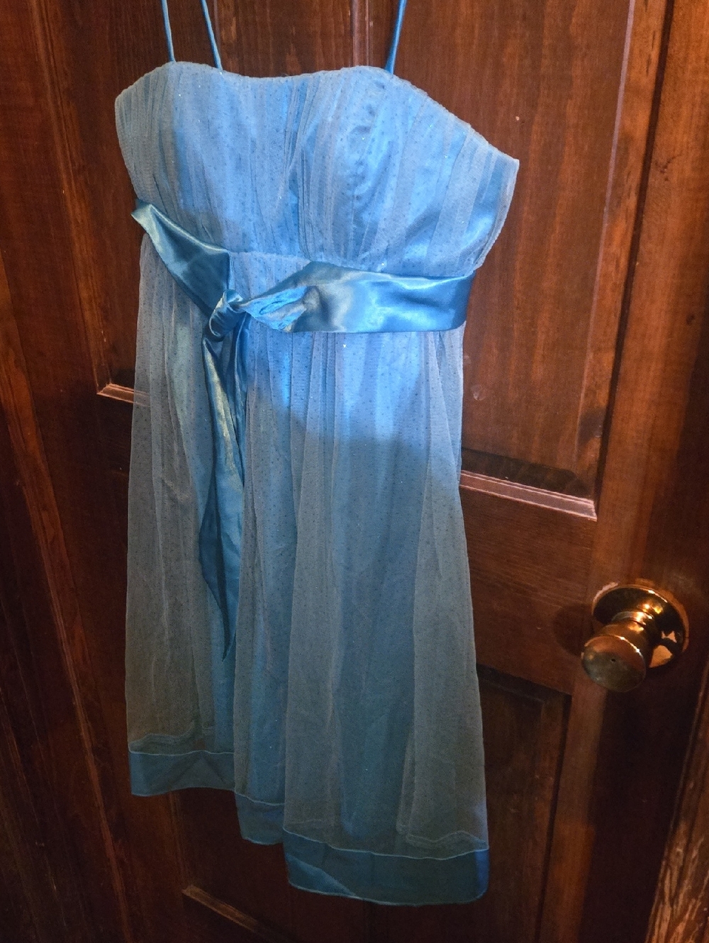 Strapless Light Blue Party Dress with Satin Sash